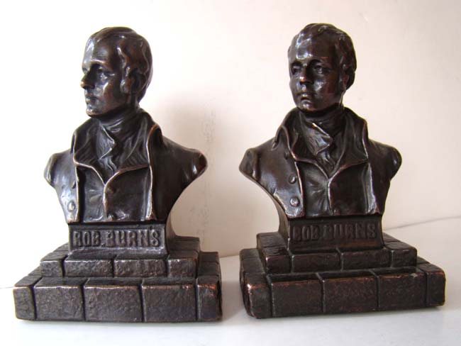 An attractive pair of Robert Burns bookends by the Galvano Bronze Co. circa 1925